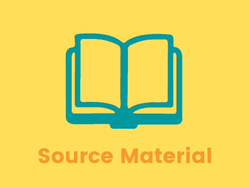 "Source Material" with a book icon