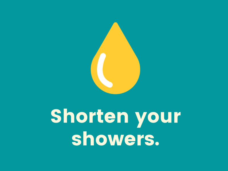"Shorten your showers" with water droplet icon