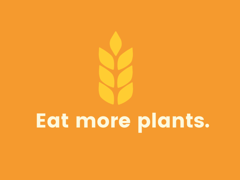 "Eat more plants." with icon symbolizing wheat