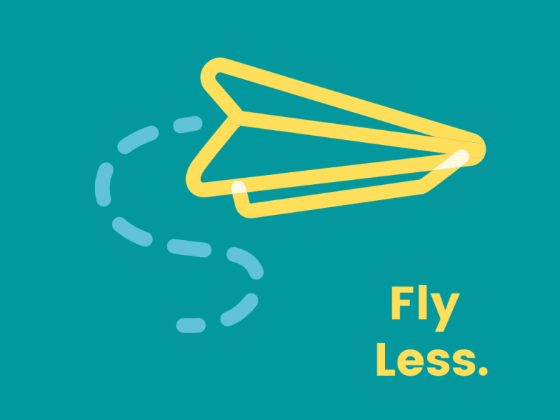 "Fly less." with image of a paper airplane